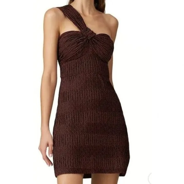 Alexis Mini Dress Small Black Red Heart One Shoulder Ruched Party - Image 2