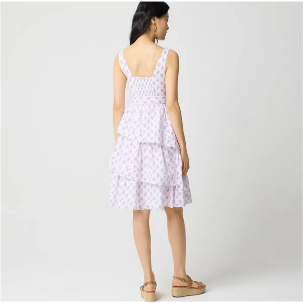 J. Crew Floral Tiered Midi Dress Sleeveless White Violet Storm 12 - Image 3