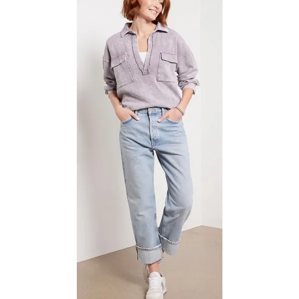 Evereve Ana Pocket Sweatshirt Washed Purple Gray XS Lounge Casual - Image 4