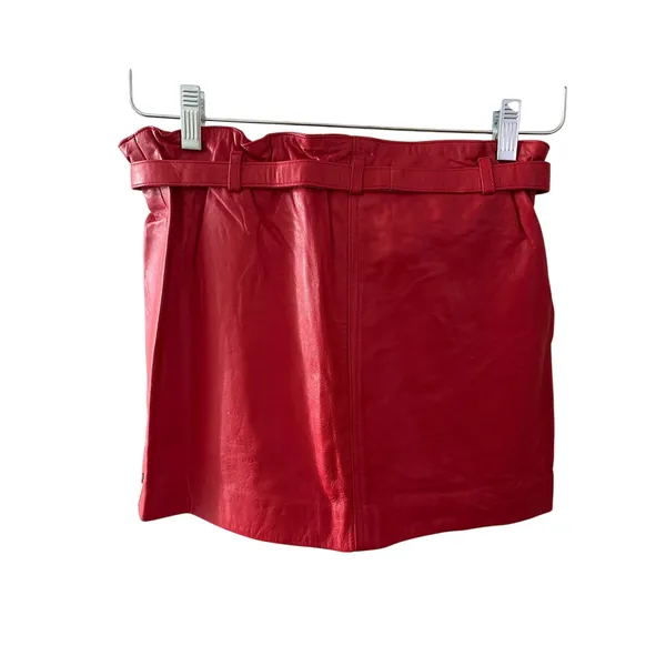 NWT One Teaspoon Sz Small Cherry Red Buttery Leather Belted Micro Mini Skirt - Image 3