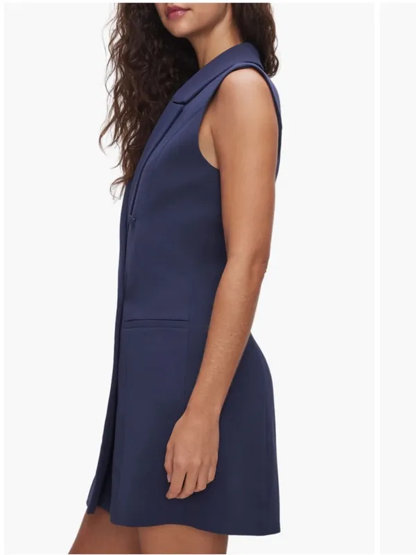 New Good American Luxe Suiting Sleeveless Blazer Dress Navy Blue Rinse Size 3 L - Image 4