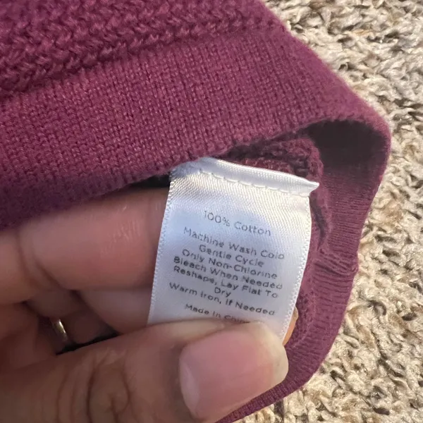 Talbots Womens Purple V Neck Cable Knit Long Sleeve‎ Cotton Sweater Size L - Image 4