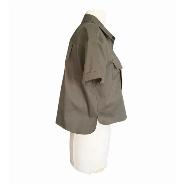 Good American The Cropped Shirt Sage Green Button Down Pocket Top NWT - Image 3