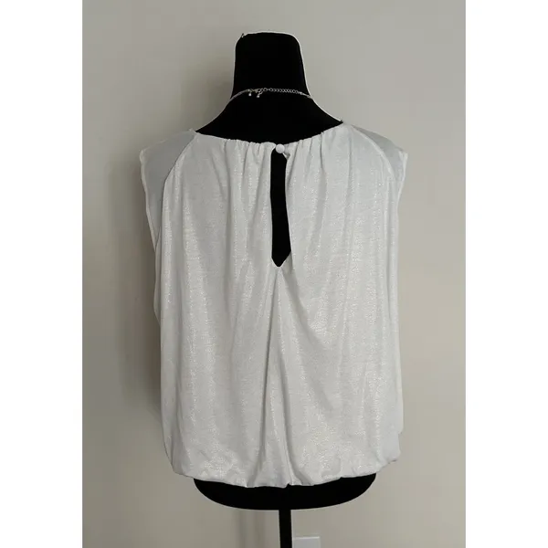 By Anthropologie Ivory White Shimmer Bubble Top Shirt SZ L Party Date Office EUC - Image 4