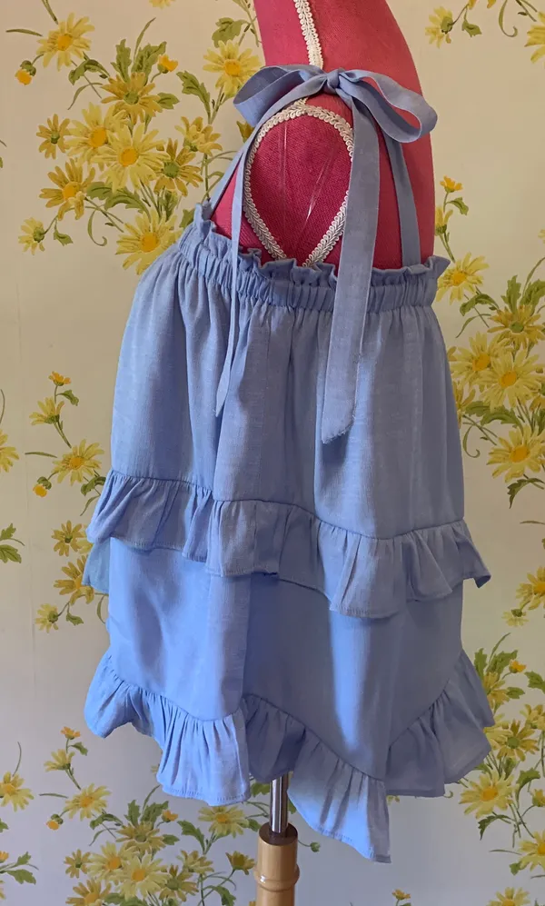 Light Blue Tie shoulder tiered tops size M - Image 2