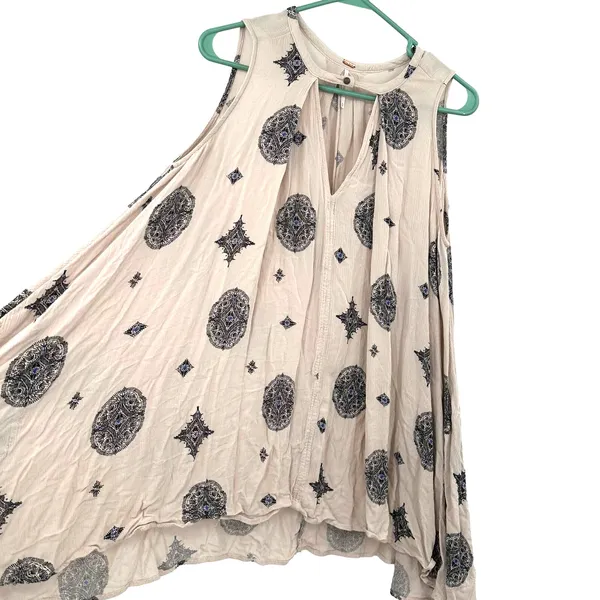 Free People‎ Size Small Tunic Tan Medallion Sleeveless V Neck Drape Sheath Loose - Image 3