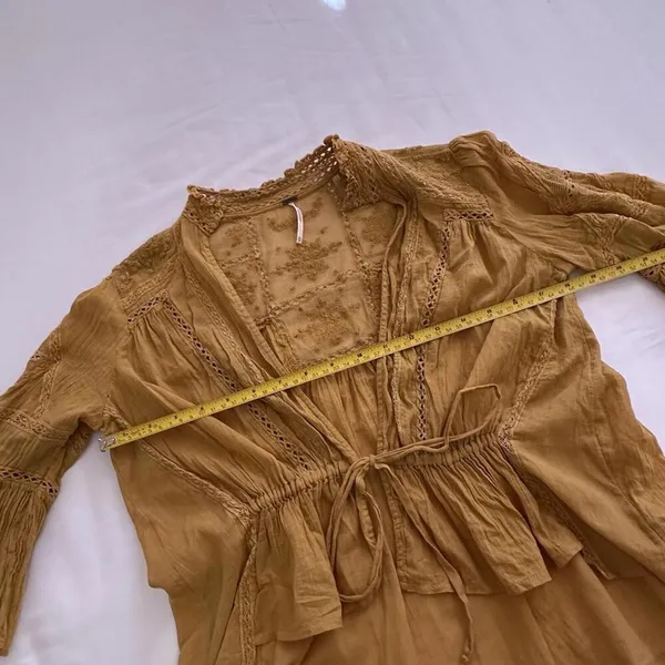 Free People Yellow Open Tie Front Shrug Shirt Top Sz Extra Small XS Women’s - Image 8
