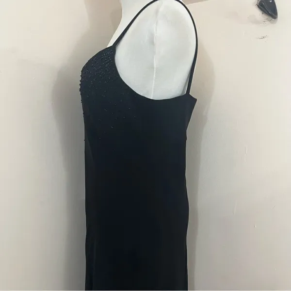 Evan Picone Vintage Y2K Black Slip Dress Beaded 10 - Image 4