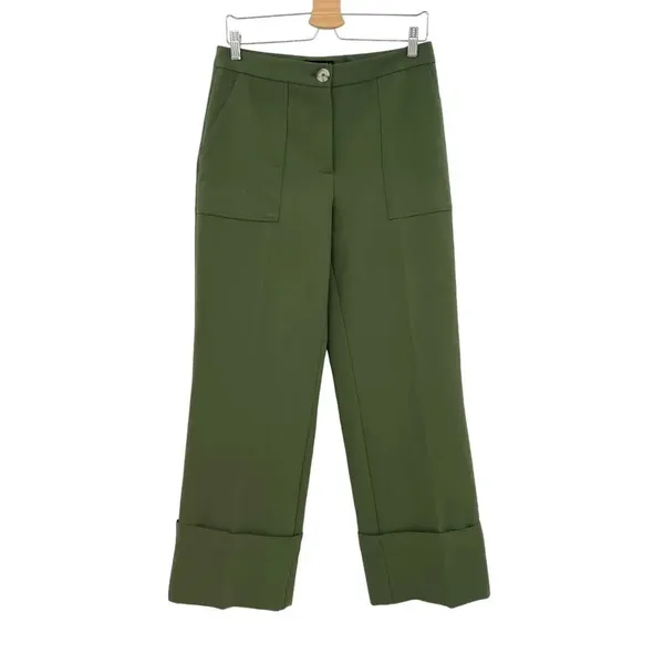 Zara Pants Trousers Straight Leg Turned Up Cuff Green Size Medium‎ - Image 3