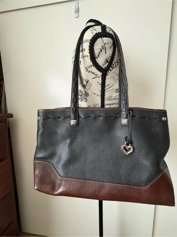 Brighton Black and Brown Leather Tote with Heart Charm - Image 3