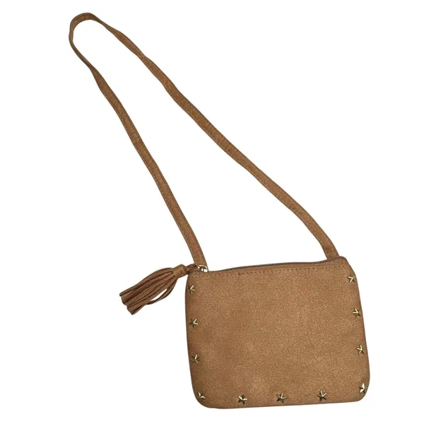 Star Studded Faux Suede Crossbody Bag Small Camel Brown Boho Chic Western Tassel - Image 2