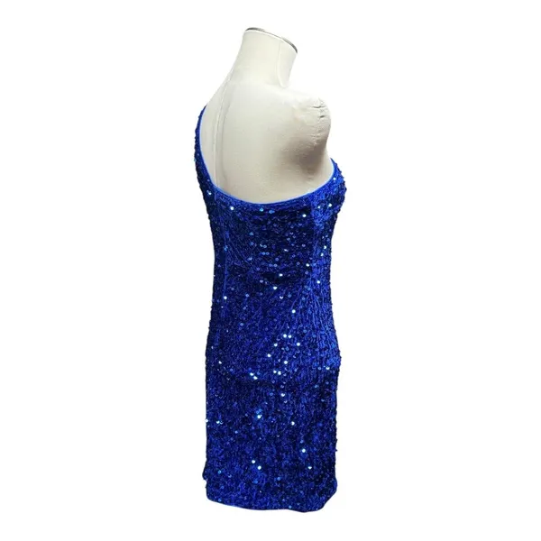One Shoulder Velvety Sequin Mini Dress Blue Medium - Image 6