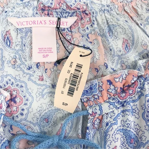 VICTORIA’S SECRET Blue Paisley Print Short Nightgown Sleeveless Size‎ Small New - Image 5