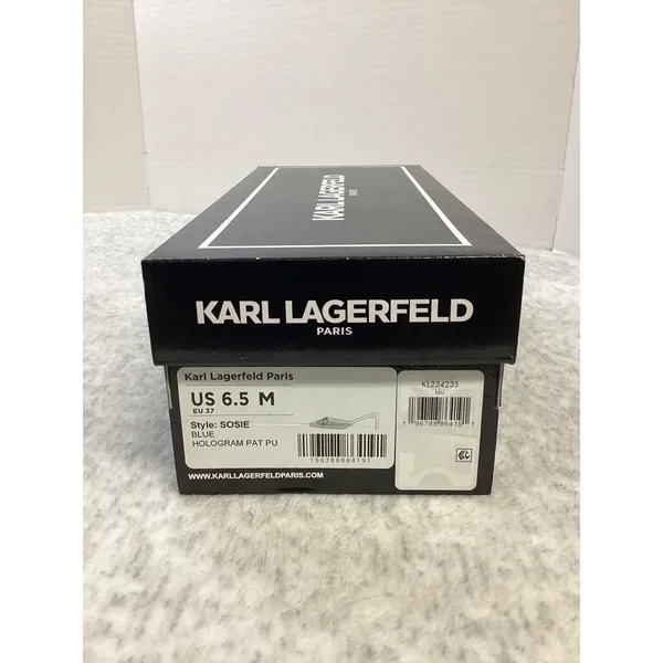 Karl Lagerfeld Sosie Blue Hologram Patent Crystal Mules Kitten Heels US 6.5‎ M - Image 3