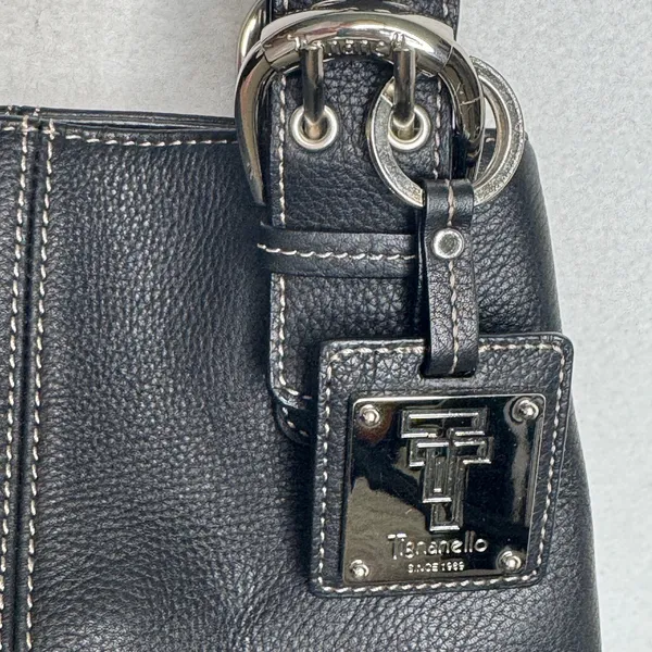 Tignanello Black Genuine Leather Satchel Handbag Buckle Top Handle Y2K - Image 3