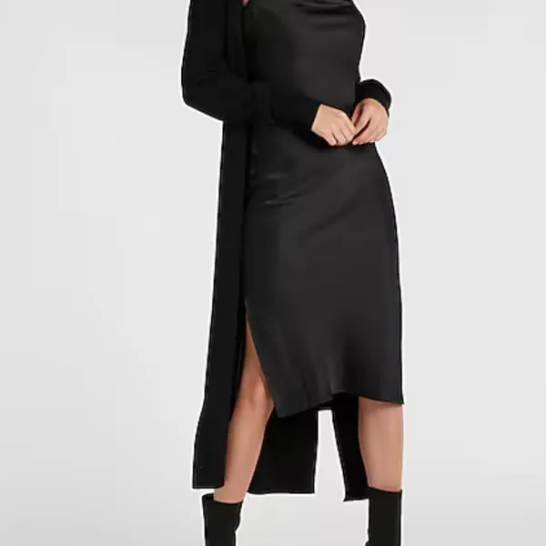 Express satin black cowl neck whimsy goth midi dress medium - Image 2