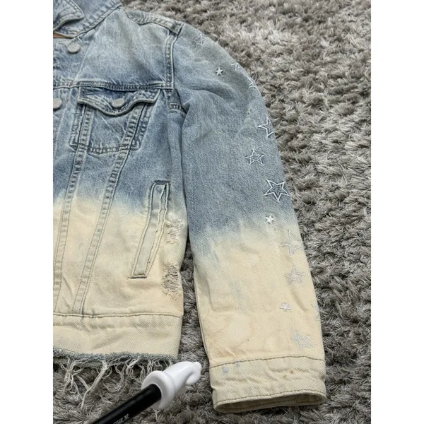 BLANKNYC Denim Jacket Ombre Dip Dye Star Embroidered Distressed Trucker Size XS - Image 9