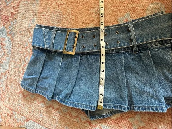 Edikted denim pleated low rise micro skirt skort preppy going out Y2K size Large - Image 8