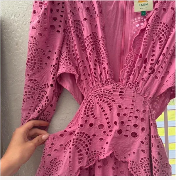 Farm Rio Scalloped Palm Eyelet Cutout Dress - Image 2