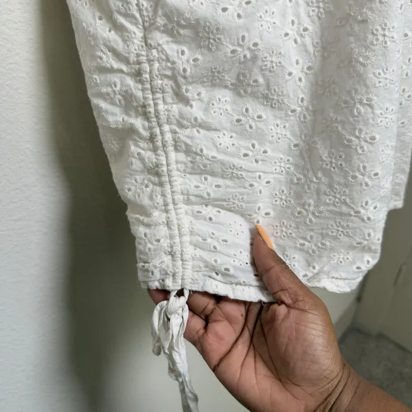 Tiger Mist Women Cotton Eyelet Halter Mini Dress Small White Ruched Boho‎ Resort - Image 3