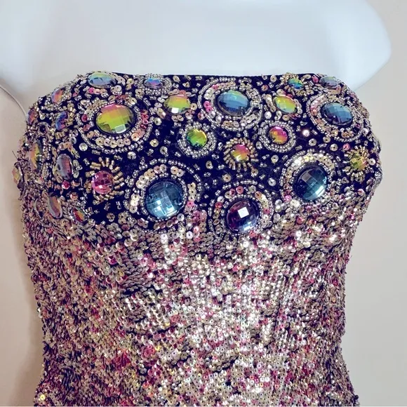 Sherri Hill Strapless‎ Beaded and Sequin Silk Dress Size 4 - Image 4