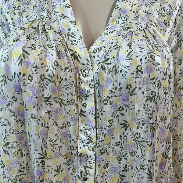 Zara Floral Blouse Sz L Loose Long Sleeve Striped Satin Chiffon - Image 3