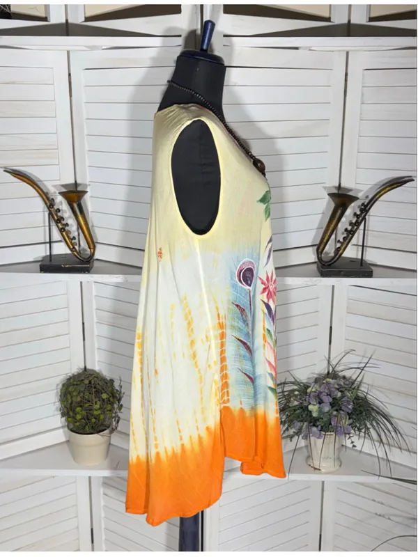 Vintage boho tunic mini dress beach cover up tropical resort cruise travel M L - Image 3