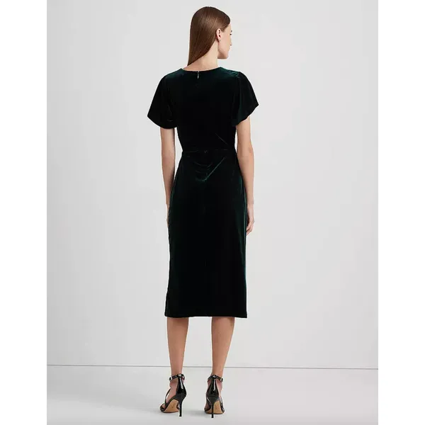 Lauren Ralph Lauren Velvet Flutter Sleeve Cocktail Midi Dress Green US 16 NWT - Image 4