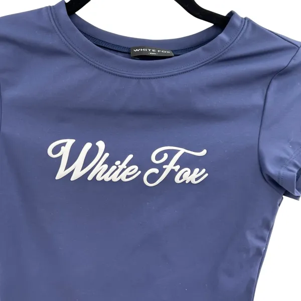 White Fox Boutique Tee T-Shirt Short Sleeve Logo Navy Blue Size XXS - Image 2