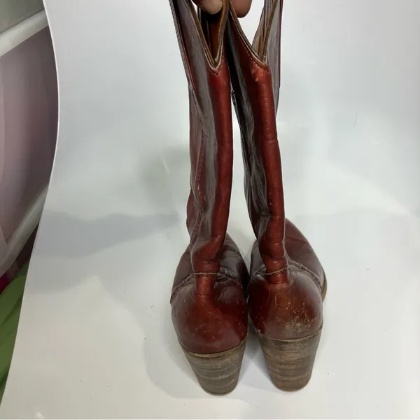 Vintage Frye red leather pull on‎ cowboy boots western women's size 6.5 boho - Image 5