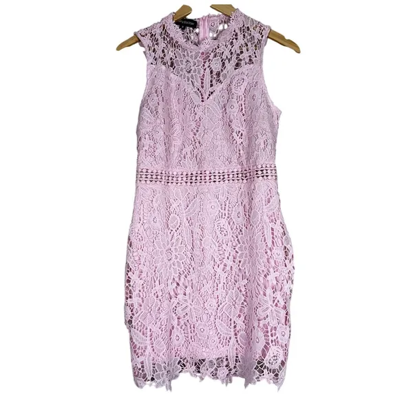 EillyBazar Floral Lace Sleeveless Mini Dress Pink Romantic Wedding Guest Size M - Image 2