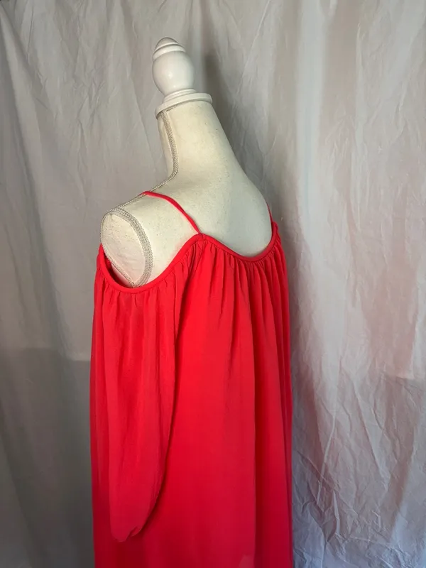Tacera Coral-Red Cold-Shoulder Midi Dress - Image 3