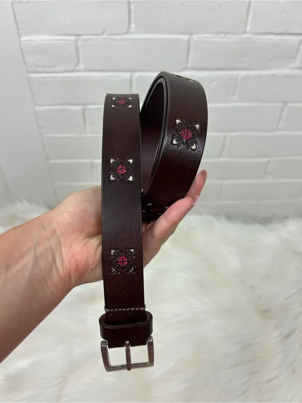 Vintage Leather Embossed Boho Belt Size L - Image 5