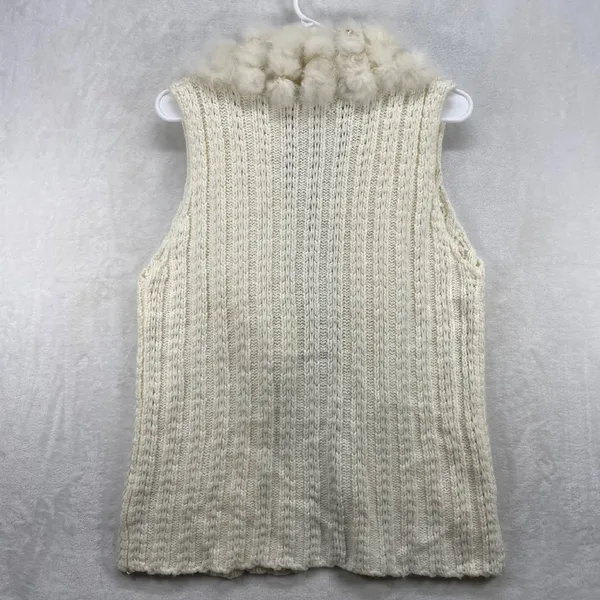 Avalin Sweater Vest Faux Fur Collar Wool‎ Blend Sleeveless Knit Ivory M - Image 4