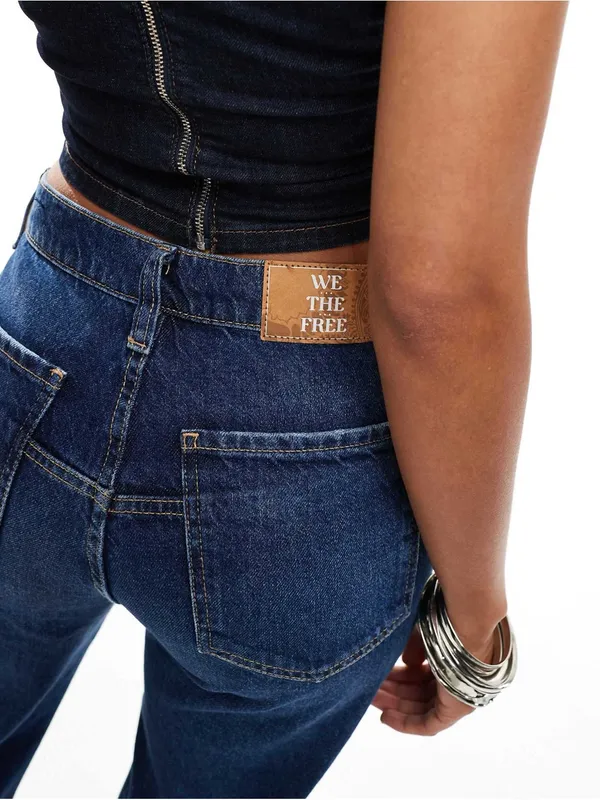 Free People tinsley high-rise baggy straight leg jeans in deep blue - Image 12