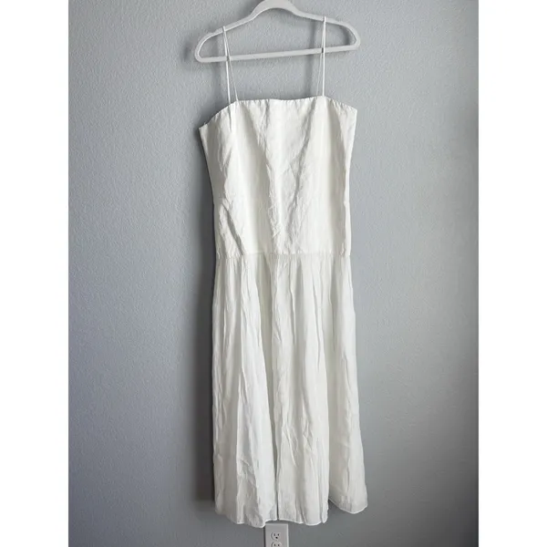 Zara ZW Collection Drop Waist MIDI Dress Oyster White Square Neck Minimalist XL - Image 8