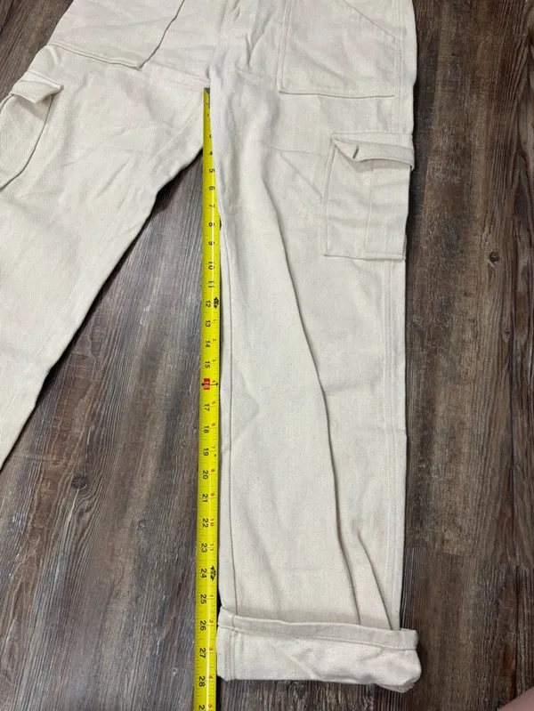 White Fox Off White Cream Textured Cargo Utility Pants Medium Rolled Cuffs Basic - Image 4
