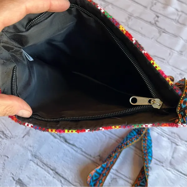 Boho Beaded Fringe Multicolored Embroidered Floral Fabric Crossbody Bag Purse - Image 10