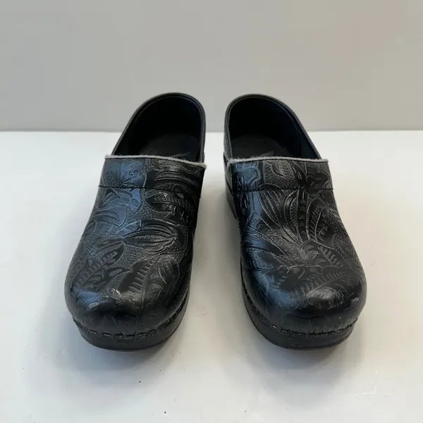 Dansko Leather Clogs Embossed Slip‎ On Comfort Shoes Black Womens Size 6 - Image 2