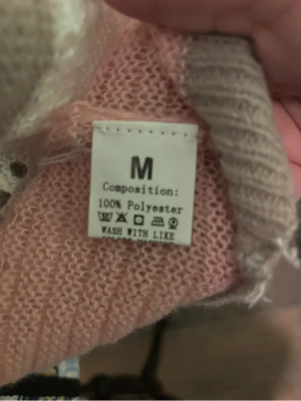 Open-Front Striped Pointelle Knit Cardigan - Pink, White, Taupe - Image 2