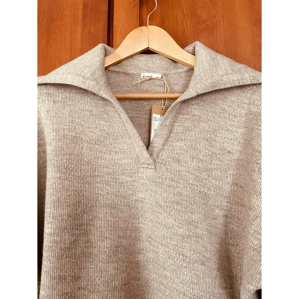 OGL Sweater V-Neck Collar Ribbed Heather Brown Tan Size Small NEW - Image 3
