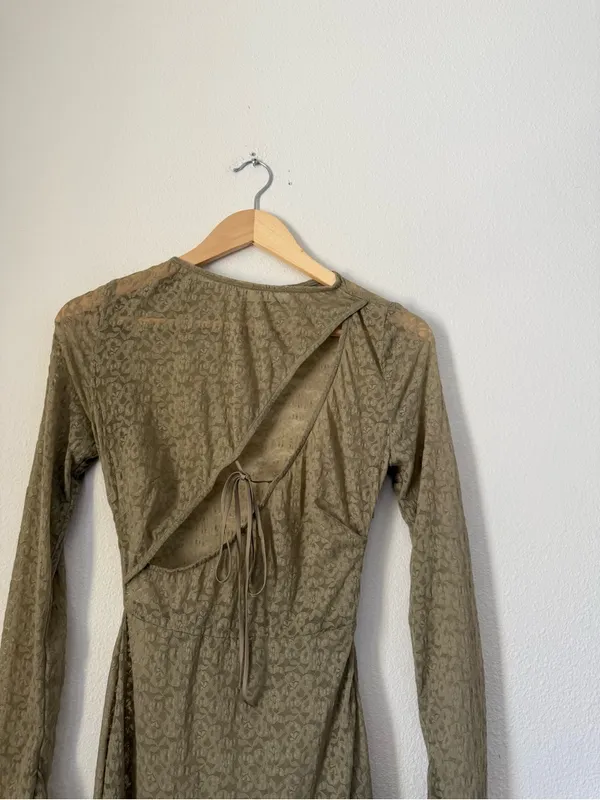 House of CB Giovanna Taupe Tie-Front Cutout Long Sleeve Maxi Dress - Image 5