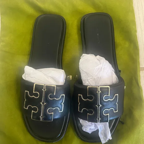 Tory Burch Black Double T Sport Slide Leather Sandals Size 7.5 - Image 5