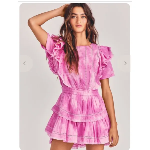 LoveShackFancy Natasha Mini Dress Begonia Hand Dye Pink Ruffle Lace Size M - Image 5