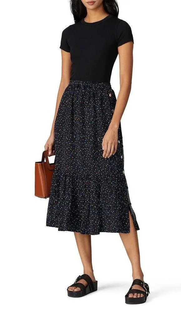 Coach Tiered Snap Aline Midi Skirt Sz.0 Stretch Waist - Dots Black Multicolor - Image 12