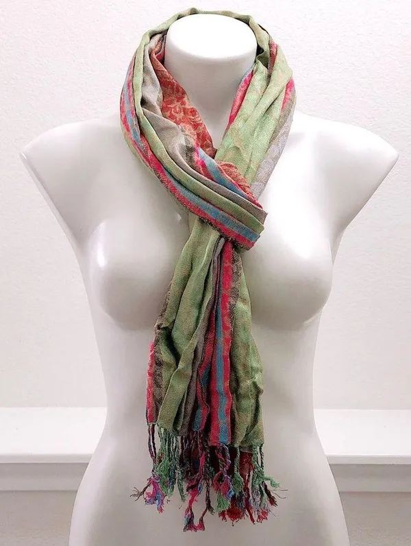 Pashmina Cerbaro (Made in Italy) Scarf Green Multi L 75” - Image 5
