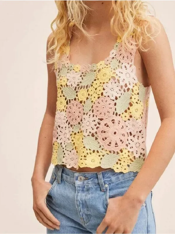 Pastel Crocheted Tank Top Pink Size M - Image 3