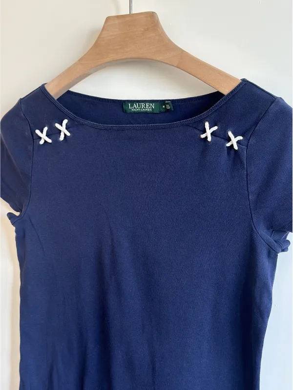 Lauren Ralph Lauren Navy Nautical Rope Detail Cotton T Shirt Top Women’s M - Image 8
