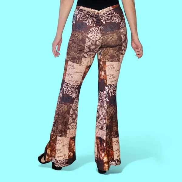 SHEIN Brown Tan Patchwork Hippie Flare Festival Pants - Image 6