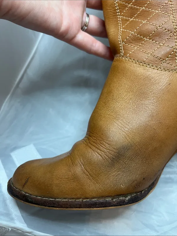 Women's 80s Vintage Tan Leather Mid-Calf Heeled Western Boots - Size 7B - Image 8
